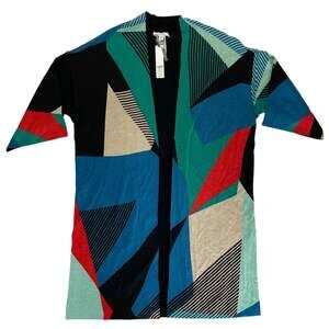 NWT Chico's Travelers Kimono Cardigan Sweater Jacket L Scandi Blue Geometric